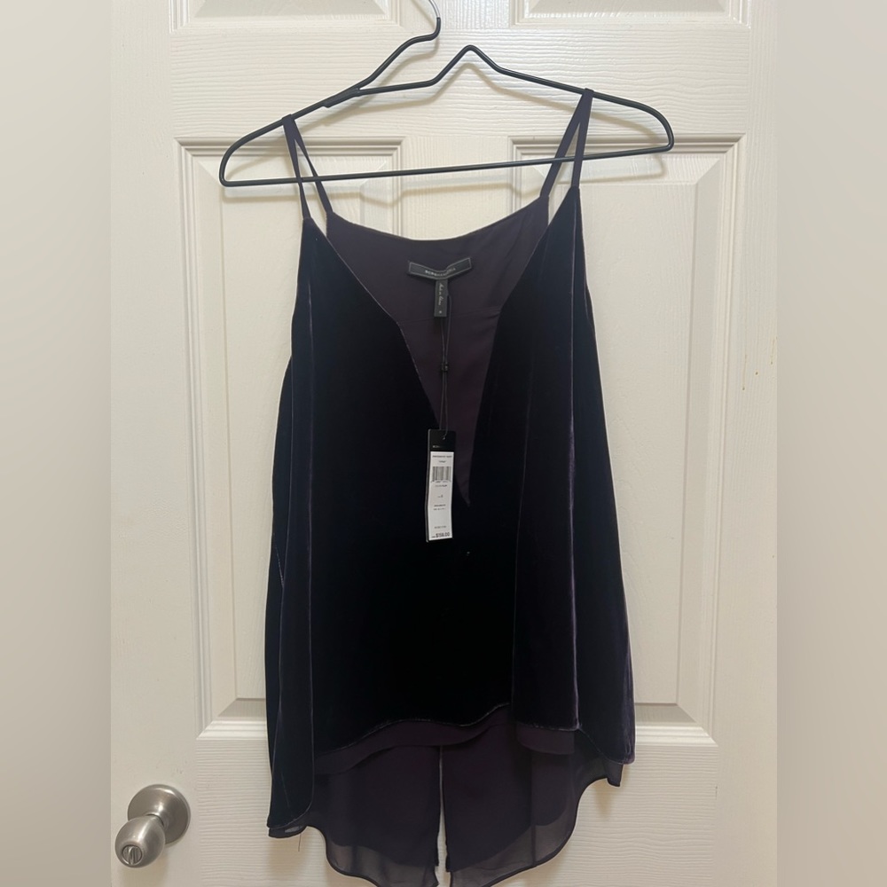 BCBG velvet top, V neck, deep plum purple color NWT